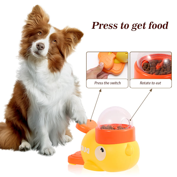 Smart Duck Automatisk Foderautomat til Kæledyr, Interaktiv Foderautomat Angstlindring Kat/Hund Legetøj med Godbidsdispenser & Langsom Foder Puzzle, 3 Låg Yellow