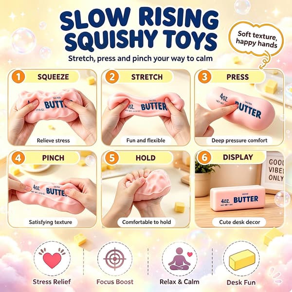 Sprøde Smør Squishies Asmr Perlefyldte Squishies Smør Stressbold Bløde Strækbare Fidget Legetøj Til Angstlindring Yellow