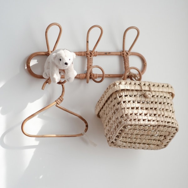 Plagg Väggkrokar Hatt Och Organizer Hängare Rotting Hängställ Perfekt som dekoration för barnrum Natural Color Three Hook