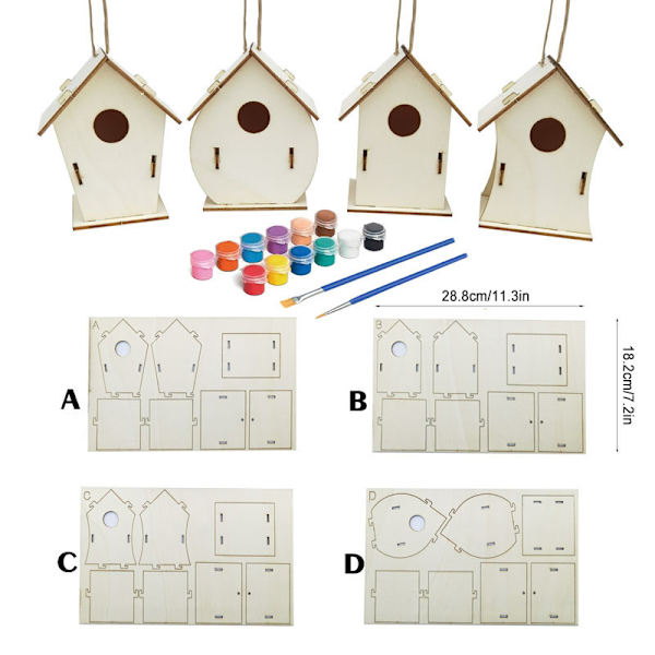 DIY Birdhouse Kit Intressant Lätt att montera Måla Trä Konst Hantverk För Barn Småbarn C