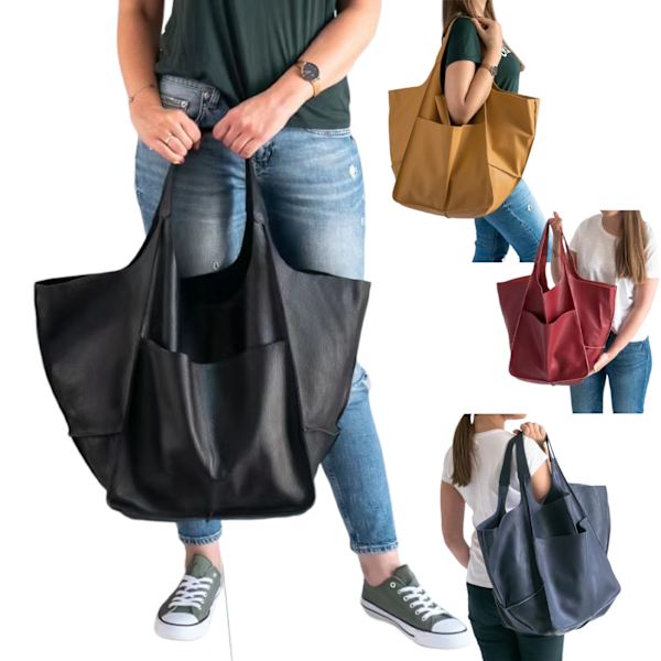 Stor Axelväska Läderväska Tote Bag Axelremsväska Dam Shoppingväska Väska Dam Red