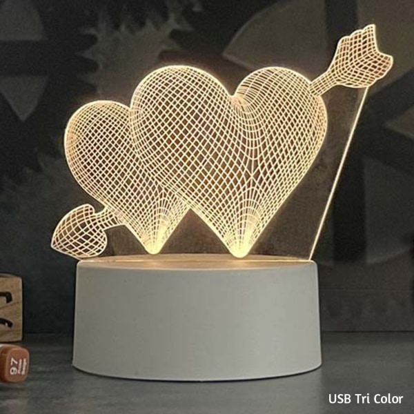 Alla hjärtans dag 3D Prejection Light Personlig delikat nattlampa för sovrum Two Hearts B