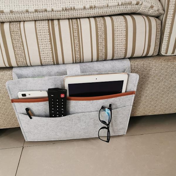 Sängbordsförvaringsväska Polyester Dubbellagersförvaringslåda för sovsalsängar Våningssängar Soffa Light Gray