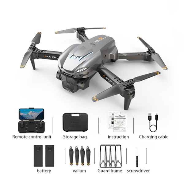 Vikbar trippellins kamera-drönare Optical Flows Positionering Quadcopters för nybörjare Grey 2 battery