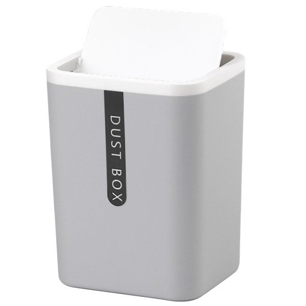 Desktop papperskorg Liten mini soptunna Plast soptunna med cover för hemmakontoret Gray