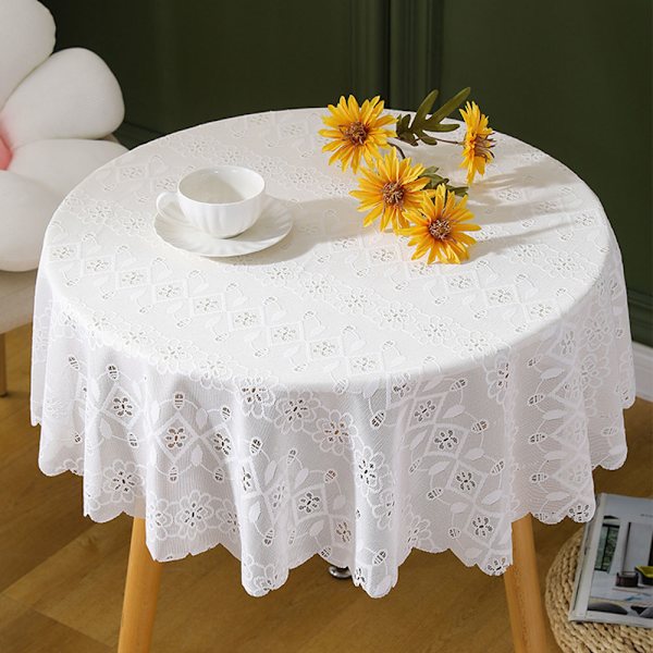 Vit färg rund spets bordsduk Snygg bordsskiva dekorativ täckning för arbetsrum hem Begonia Flower Round Diameter 200cm
