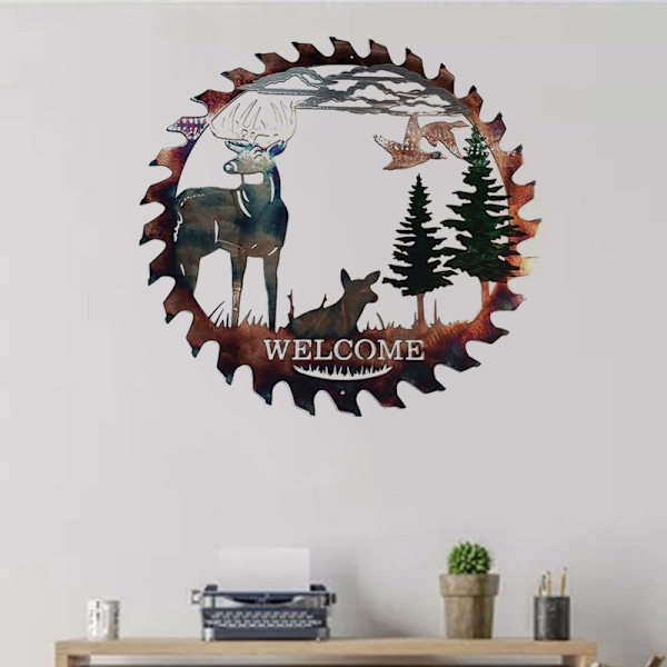 Älgsågblad Vägg Metallkonst Heminredning Fars Dag Unik gåva Dekorativ Metallkonst Trädvägg Självhäftande prydnad Whitetail Bow Hunter Sawblade