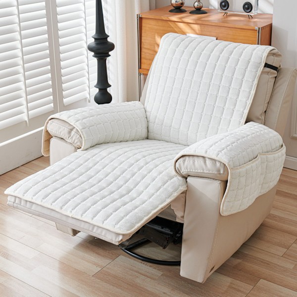 Quiltad stretchreclinerskydd Komfort Vattentät Möbelskydd Med Förvaringsfickor Soffa Skydd För Hem Beige 53 * 190cm