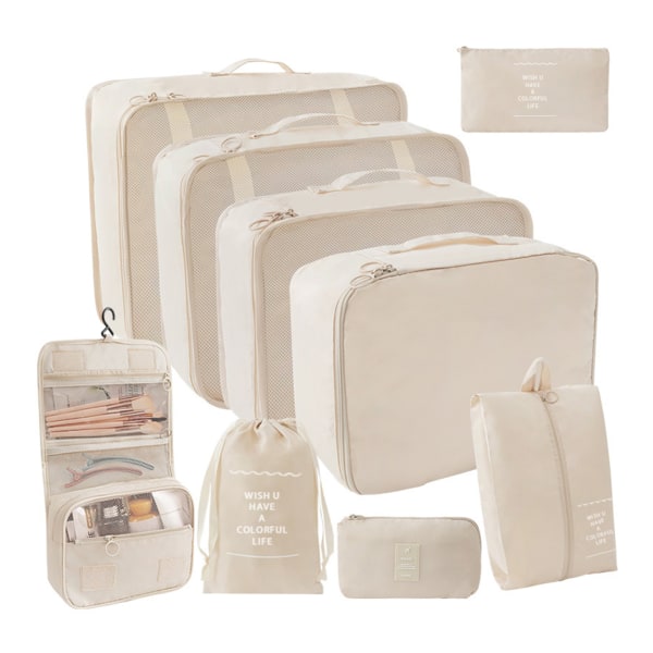 9 st/11 st enfärgad reseförvaringsväska Set Bärbar resväska Kläder packpåse för resa Beige