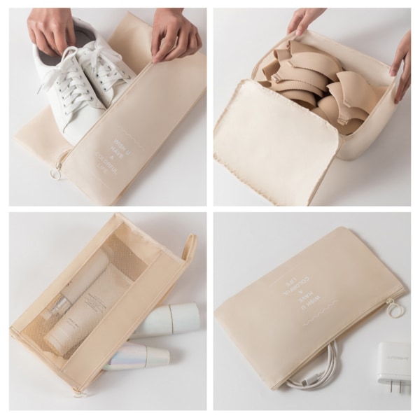 9 st Fashion Reseförvaringsväska Set Stor kapacitet Travel Finishing Bag för semester Beige