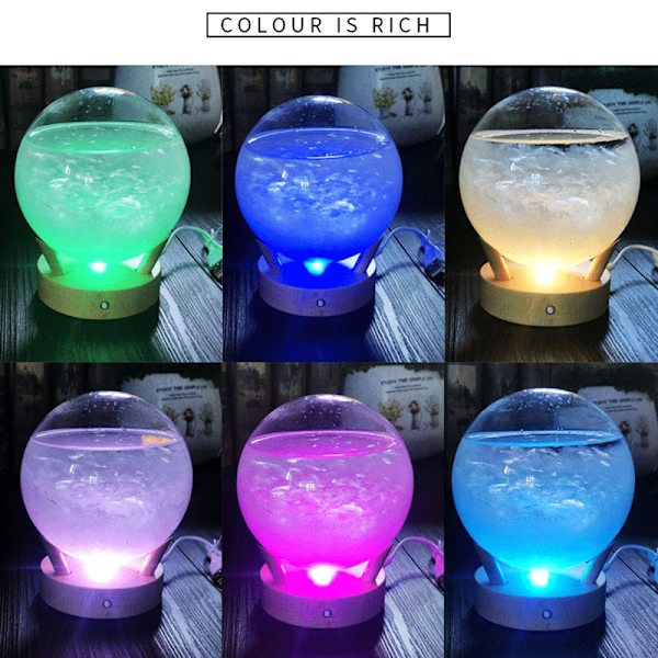 Tempest Glas Ball Predictor Färg Väderprognos Med Trä Bas Dekorativ Barometer Med LED-ljus Skrivbordsprydnad White luminous Version