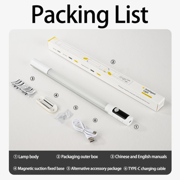 Digital display Magnetisk kroppssensorljus USB laddning Trådlös nattlampa för vinskåp White 1pcs