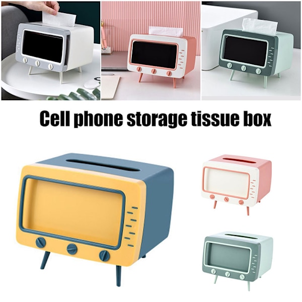 Tissue Box TV Formad Mobiltelefon Hållare Dispenser Förvaring Case Organizer Med Mobiltelefon Hållare För Hem Hotell White