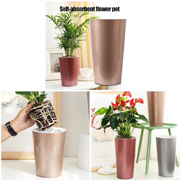 Självbevattnande kruka Violet Pots Lazy Flower Pot Automatisk bevattning Kruka Blomkruka Silver L