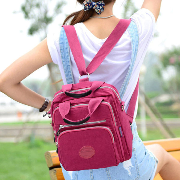 Casual nylon , resväska med stor kapacitet, vattentät handväska, 2-vägs slitage Hot Pink