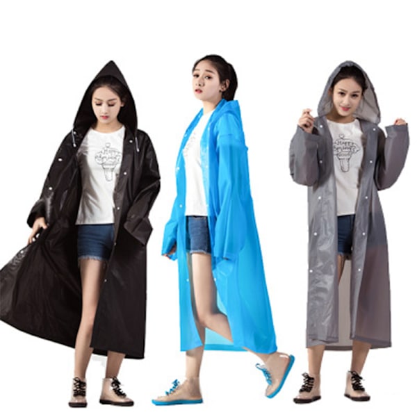 EVA Vuxen Regnjacka Bärbar Utomhus Rese Regnkläder Unisex Thicken Vattentät Andas Elastiska manschetter Cover med huva Gray