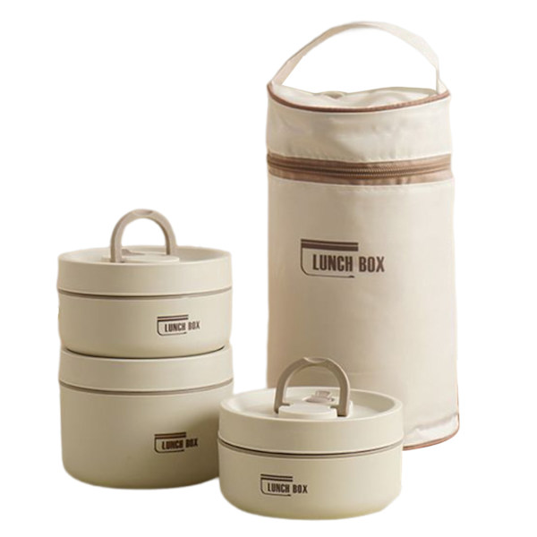 Bärbar isolerad lunchbehållare Set Multi-Layer Combination Picknick Lunch Box Beige 3 Layer