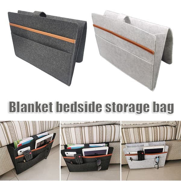 Sängbordsförvaringsväska Polyester Dubbellagersförvaringslåda för sovsalsängar Våningssängar Soffa Light Gray
