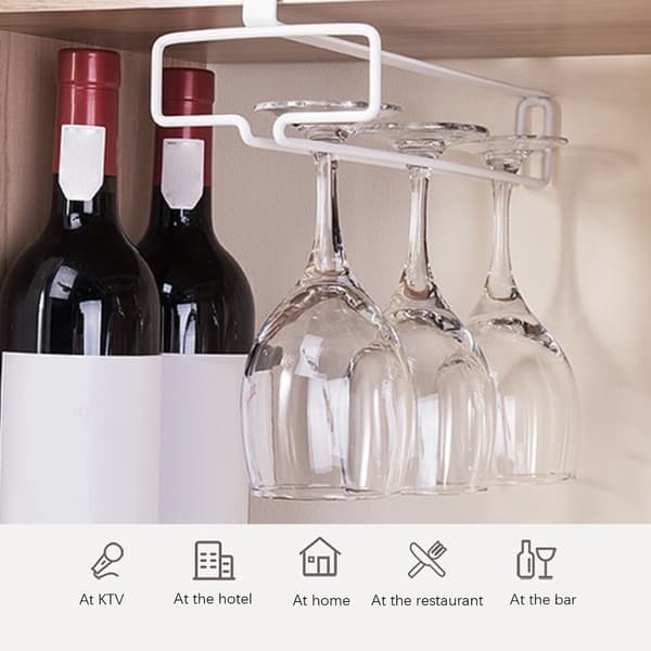 Under Cabinet Single Row Wine Glass Holder Household Stemware Goblet Racks Kitchen Accessories White