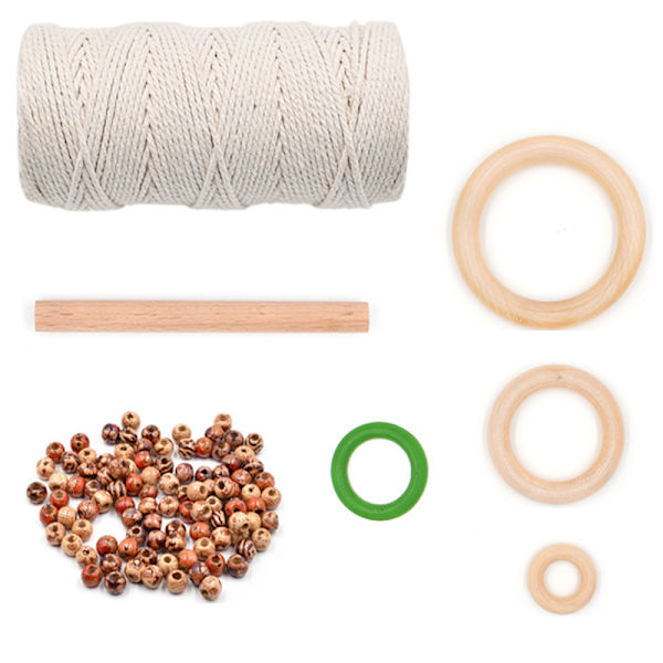 Macrame Kit Gör-det-själv gobeläng Macrame-tillbehör med träpärlor och ringar Naturlig bomullssnöre Hemhängare för nybörjare 2