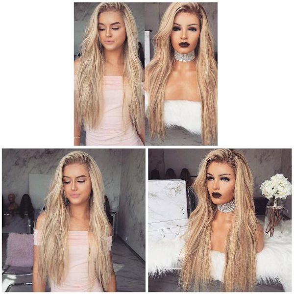 Dam Gradient Blond Lång Lockig Peruk Syntetisk vågigt hår Värmebeständig peruk Glod