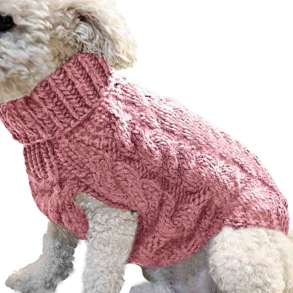 Enkel varm katt hundtröja turtleneck stickad husdjurskostym höst vinterkläder Dark Pink L