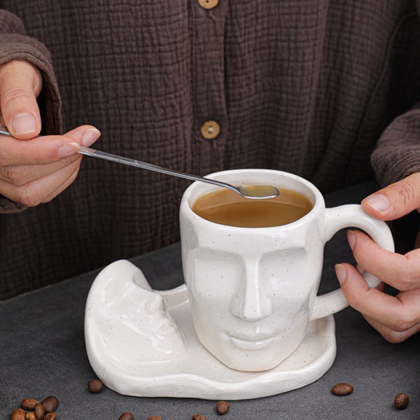 Abstrakt ansikte kaffemuggar fat set mode vatten drickskopp för hem kök kontor 1Cs