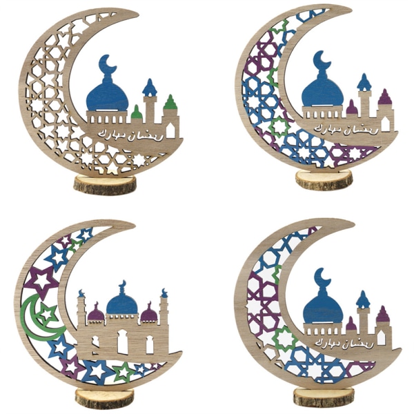 Eid Mubarak träprydnader Ramadan Moon Star Bordsskivor Dekorationer för hemmet JM00442