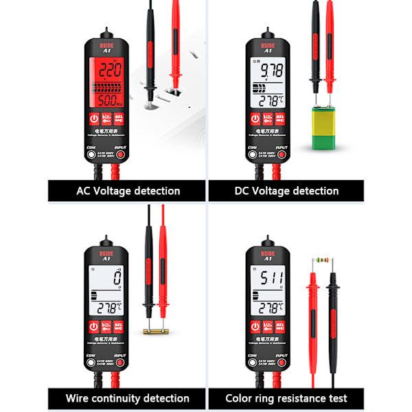 Digital multimeter med ficklampa, anti-brännspänningsmätare detektor, multifunktionstestare