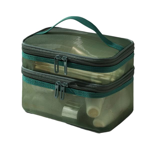Bärbar Mesh Rese Kosmetisk Förvaringsväska Stor Kapacitet Lätt Toalettväska För Hem Hotell Makeup Olive Green