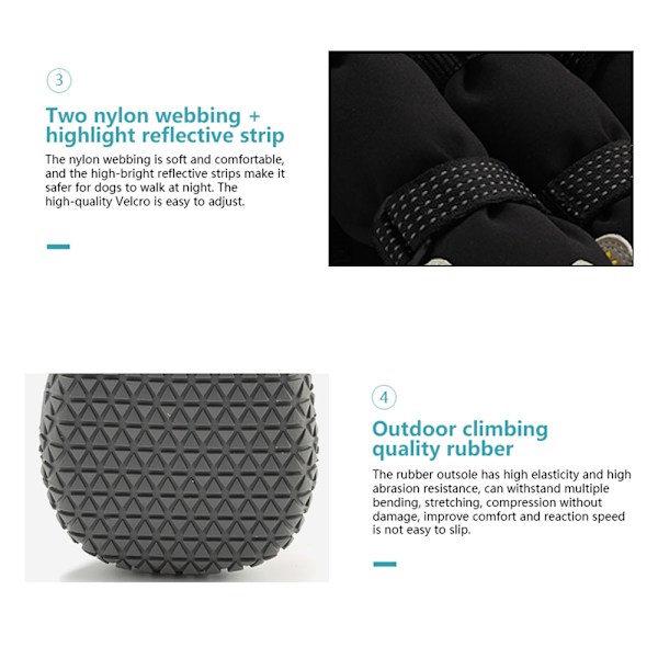 Vattentäta hundskor med reflekterande remsor Varma vindtäta anti-knäppa husdjursskor för liten medelstor hund Black Gray 6cm