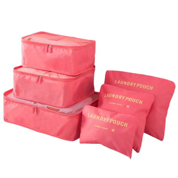 6 delar Bärbar Bagageförpackning Kuber Resväska Kläder Organiseringsväska Watermelon red