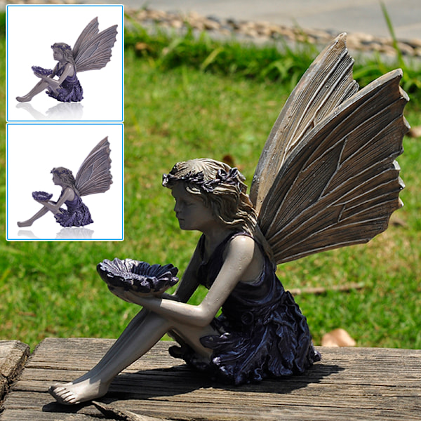 Solros Fairy Staty Trädgård prydnad fågelmatare Tvåfärgad sten utomhusdekoration