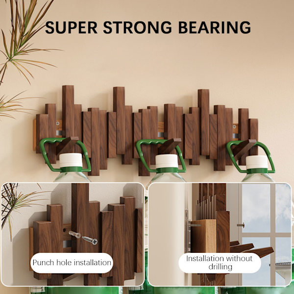Träpiano Klädhängare Väggmonterad Klädhängare Flerfunktionell Fällbar Hängare Estetisk Rum Dekor Black Walnut 8 Hooks