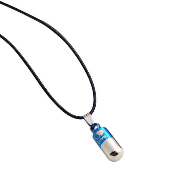 Delikat Pill Kapsel / Parfymflaska Design Titanstål Halsband och hängen för män Kvinnor Par Älskare Sky Blue