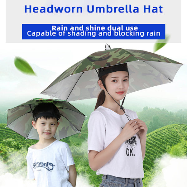 2-lagers paraplyhatt Bärbar andningsbar paraplyhatt Fällbar regnskydd 77cm Raindrop Blue