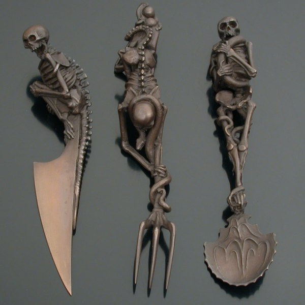 Halloween gåva skelett bestick set metall porslin Holiday Party Desktop dekoration Black