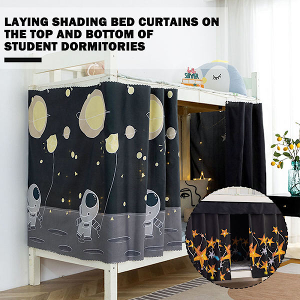 Universal Studentsäng Gardin Privat Område Skydd Våningsgardin För Dorm Pure Black Spaceman 1.2m