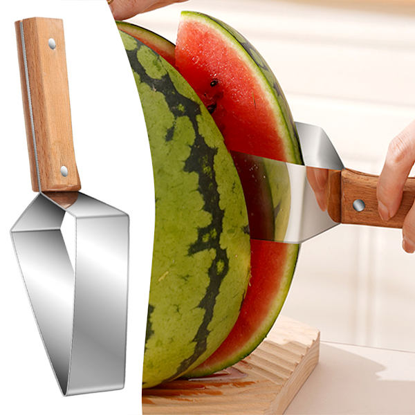 Vattenmelonskärare i rostfritt stål, fruktdelare med enkelt grepp, meloner skivning serveringsverktyg för familjefester 2pcs