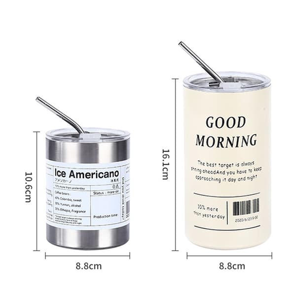Rostfritt stål, halmisolerad mugg Multifunktionsstor vattenkopp för kontor i hemmet Silver 320ml