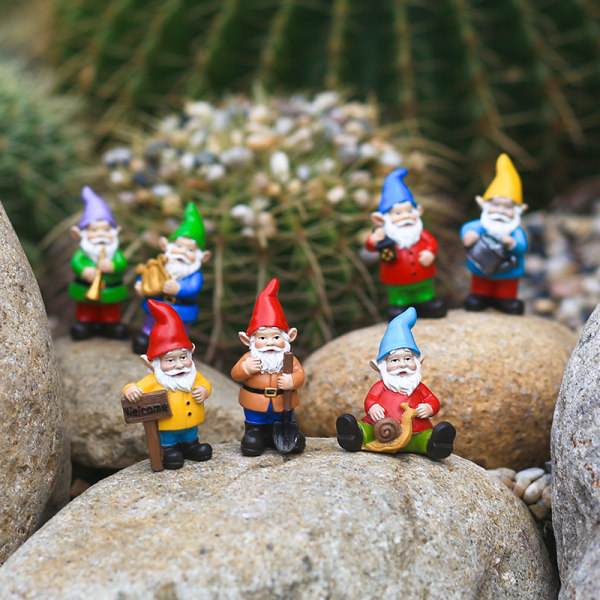 Mini Gnomes Hartsprydnad Handmålad Micro Landskapsdekoration Söta dvärgar Staty för trädgård gräsmatta 7-piece Set