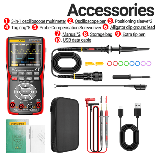 3 i 1 oscilloskop signalgenerator multimeter Helautomatisk elektrisk testare för spänningsdetektering 1PCs