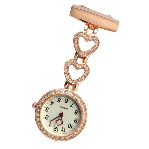 Mode Kvinnor Watch Clip-on Hjärta/Femuddig stjärnhänge Häng kvartsklocka för läkare sjuksköterska klockor Rose gold