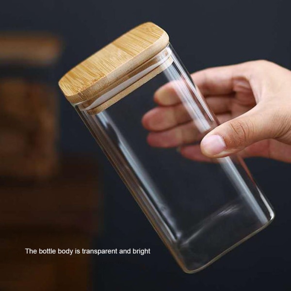 Fyrkantig genomskinlig förvaringsburk i glas med lock Fuktsäker te kaffebönor behållare för kök hem 100x100mm