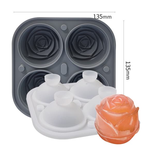 Silikoniskuber Brickschabloner 4 hålrum Lättsläppande isschabloner Ice Rose Shape Maker för drycker Gray