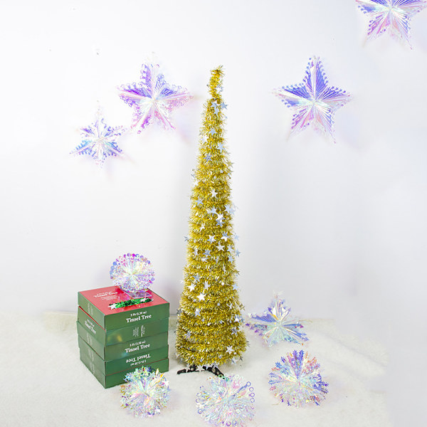 Konstgjord julgran Tinsel Pull Up Tree Ornament DIY Xmas Party Dekoration För Hem Vardagsrum Bar Red