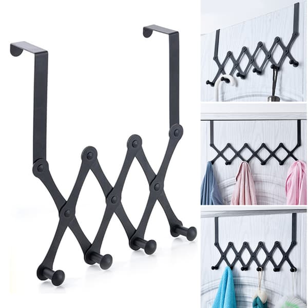 Infällbara dörrkrokar Rostfritt stål hängkrok Multifunktionsförvaringsställ för hembadrum sovrum Black 6 Hooks