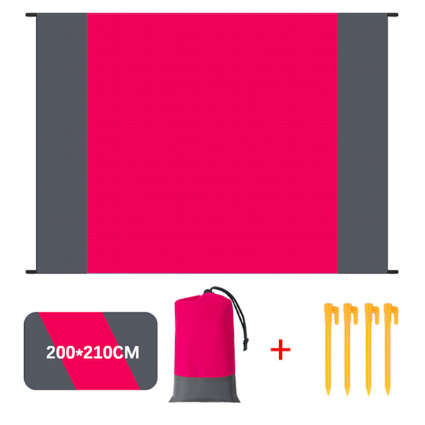 Utomhus sandtät strandmatta bärbar hopfällbar fickcampingmatta med 4 insatser för vandring camping Pink Gray 200*210cm