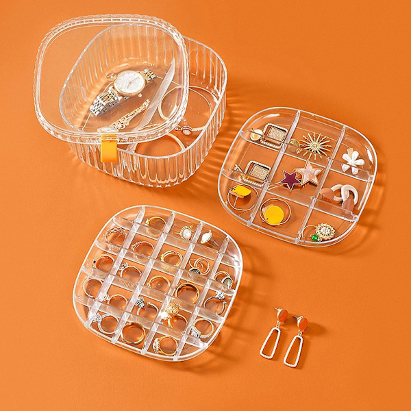 Multi Grids Smycken Organizer Box Klar akryl kosmetiska förvaringsbehållare Transparent