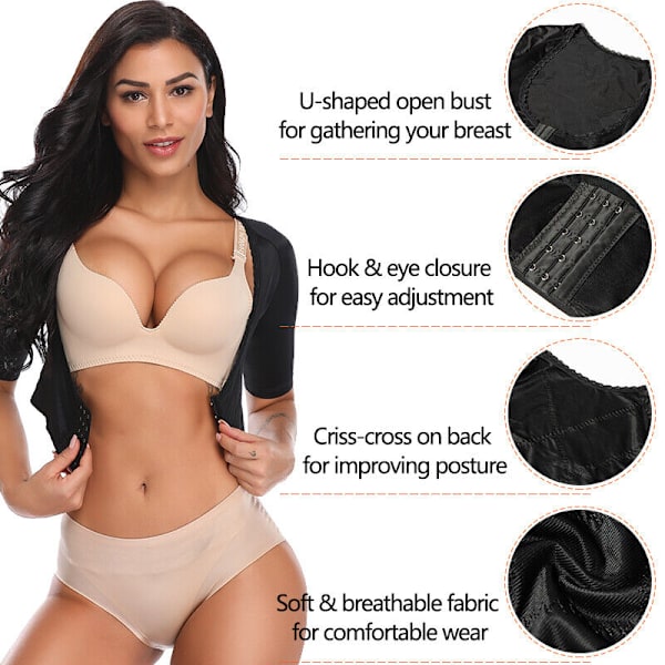 Armslimming Shaper Kompression Slimming Shapewear Push Up Topp Dam Hållningskorrektor svart M